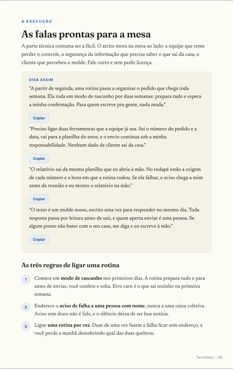 Falas prontas: O que a mesa pergunta, e o que você responde: equipe, segurança e cliente